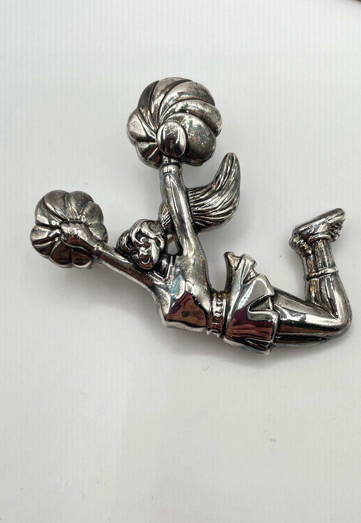 Vintage Best Silver Tone Cheerleader Brooch Pendant 18.2g *NPM*