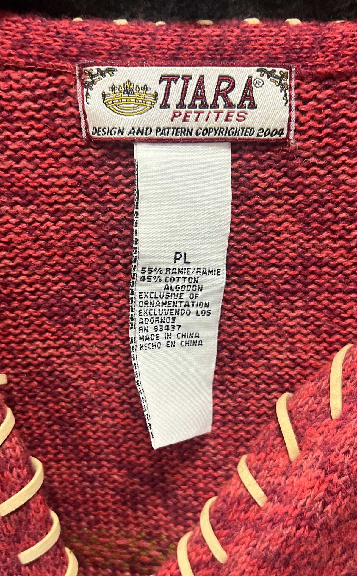 Tiara Petites Women's Red Fair Isle Full Zip Cardigan Sweater Sz PL Vintage Y2K