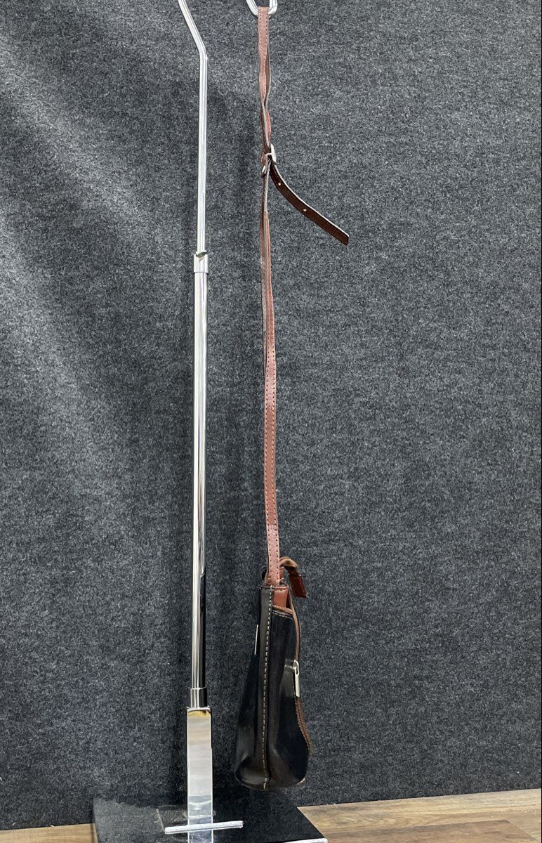 Vera Pelle Brown Black Leather Crossbody Shoulder Bag Made in Italy