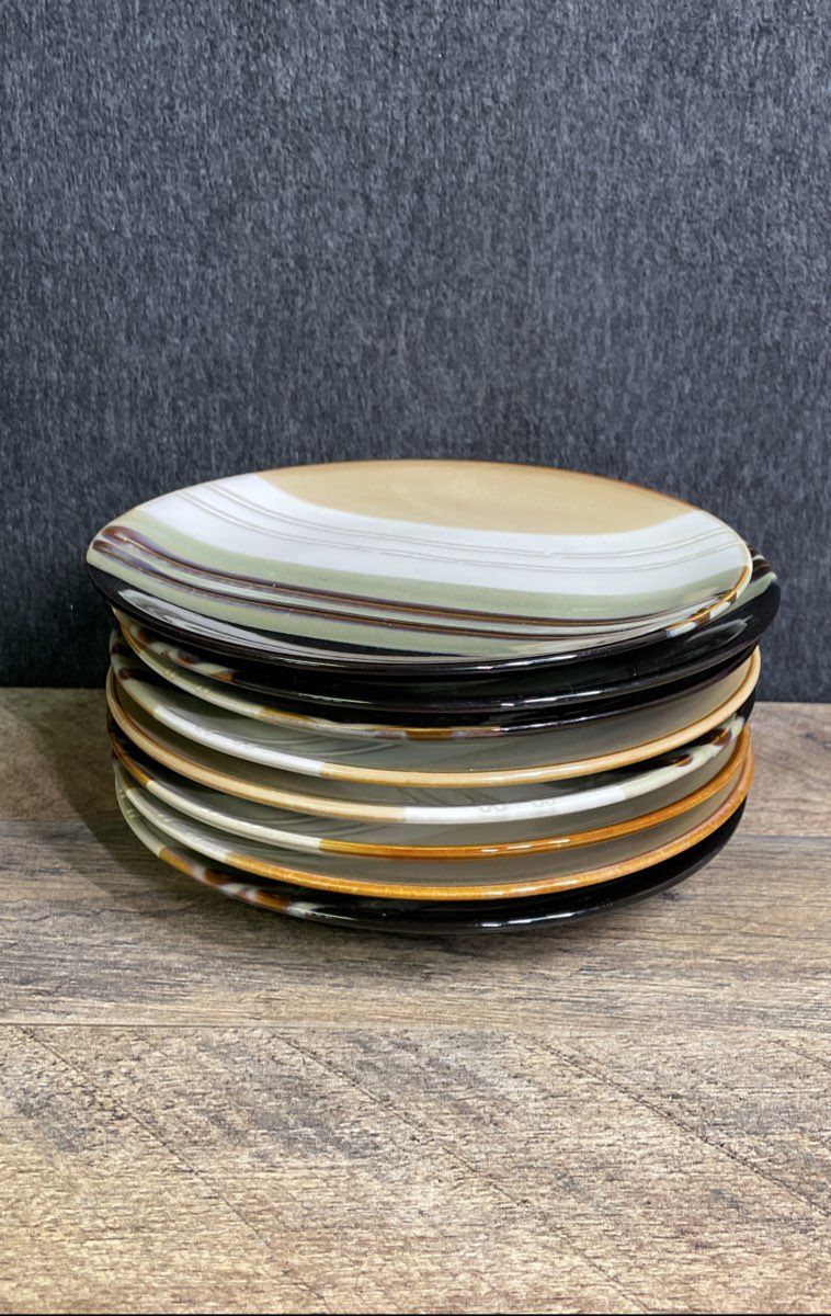 HomeTrends Jazz Salad Side Plates 8 Piece Set Stoneware Brown Black