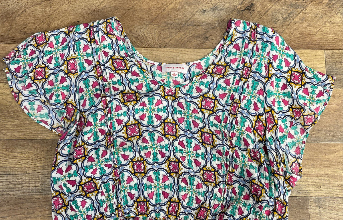Molly & Isadora Women's Paisley Geometric V-Neck Midi Dress Multicolor Sz 1X