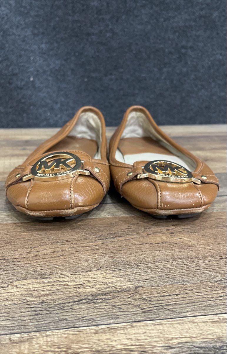 Michael Kors Fulton Brown Pebbled Leather MK Logo Ballet Flat Size 6.5