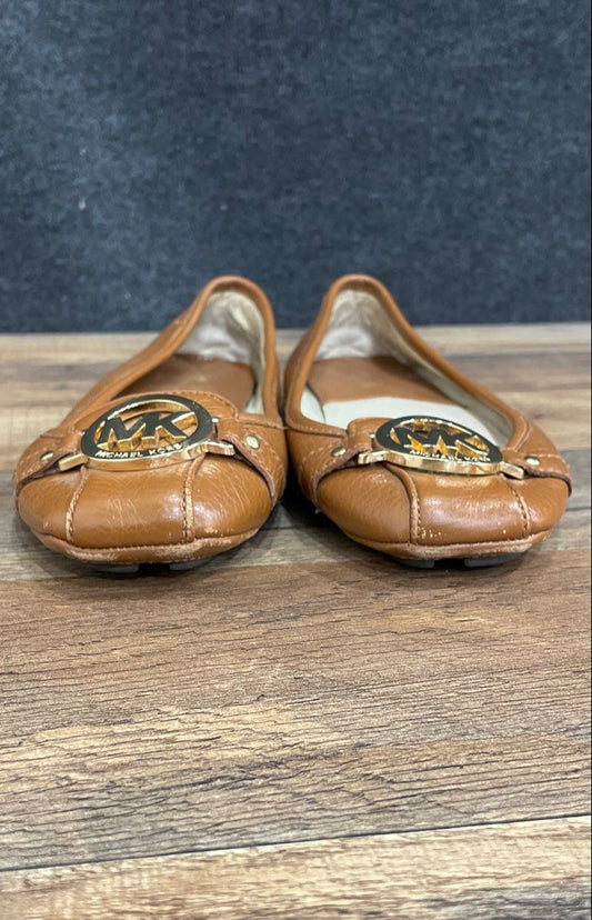 Michael Kors Fulton Brown Pebbled Leather MK Logo Ballet Flat Size 6.5