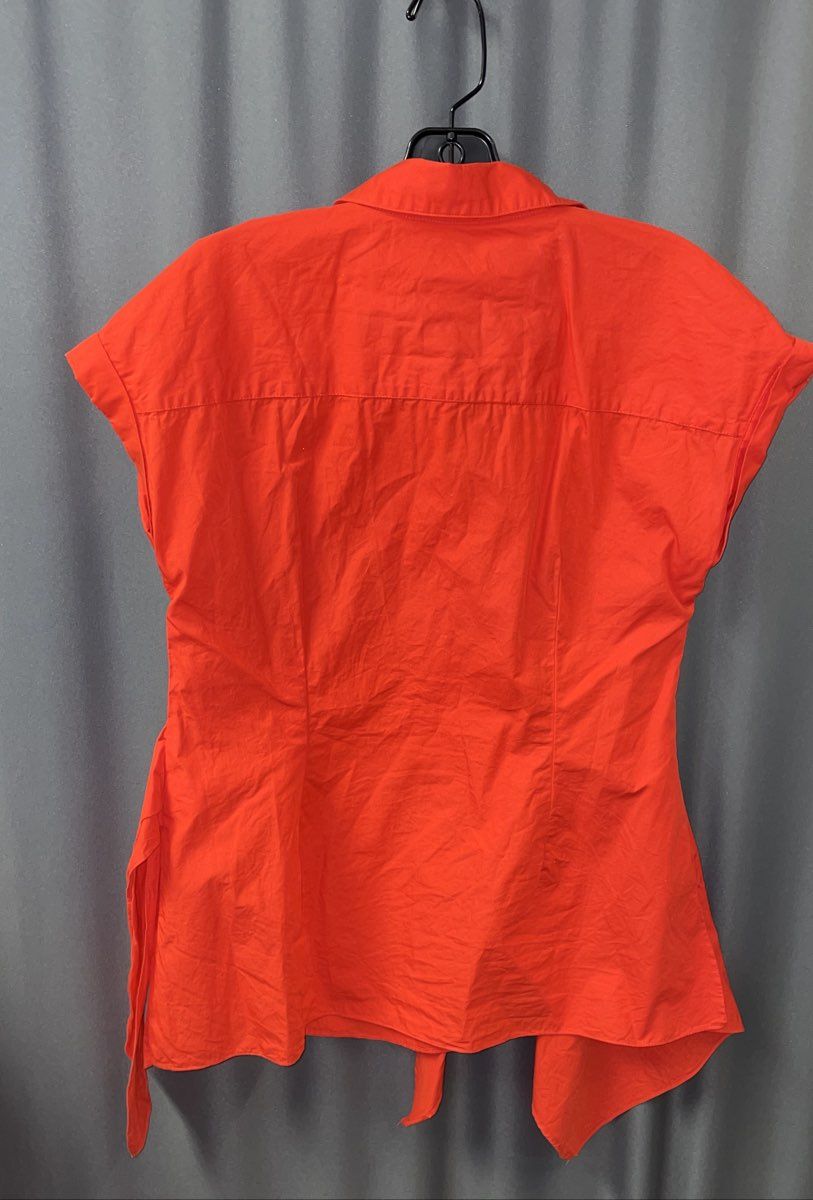 Zara Women's Orange Short Sleeve Button Front Asymmetric Hem Cotton Shirt Sz M