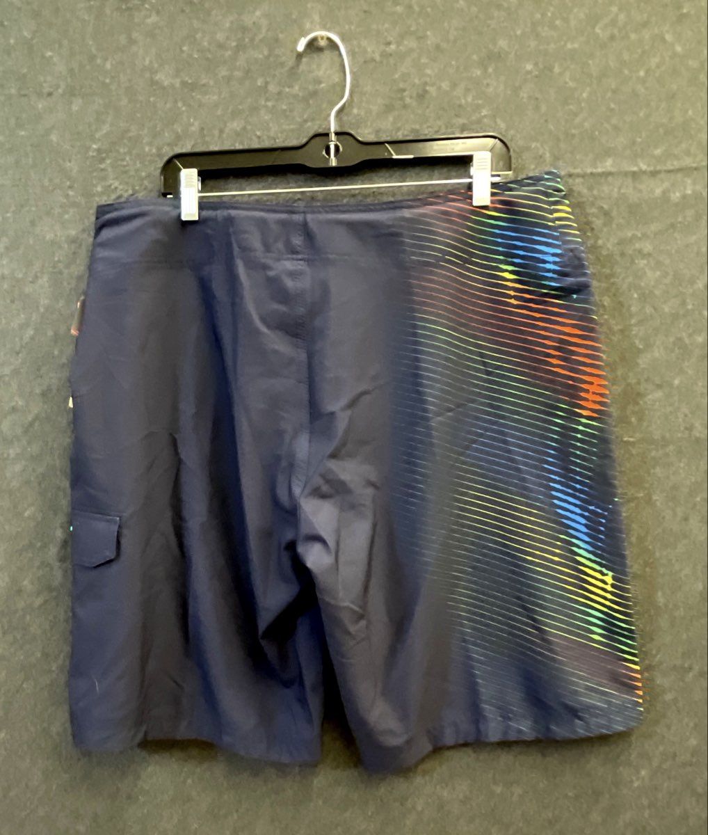 Speedo Men's Navy Blue Rainbow Diagonal Stripe Swim Board Shorts Sz 36 NWT