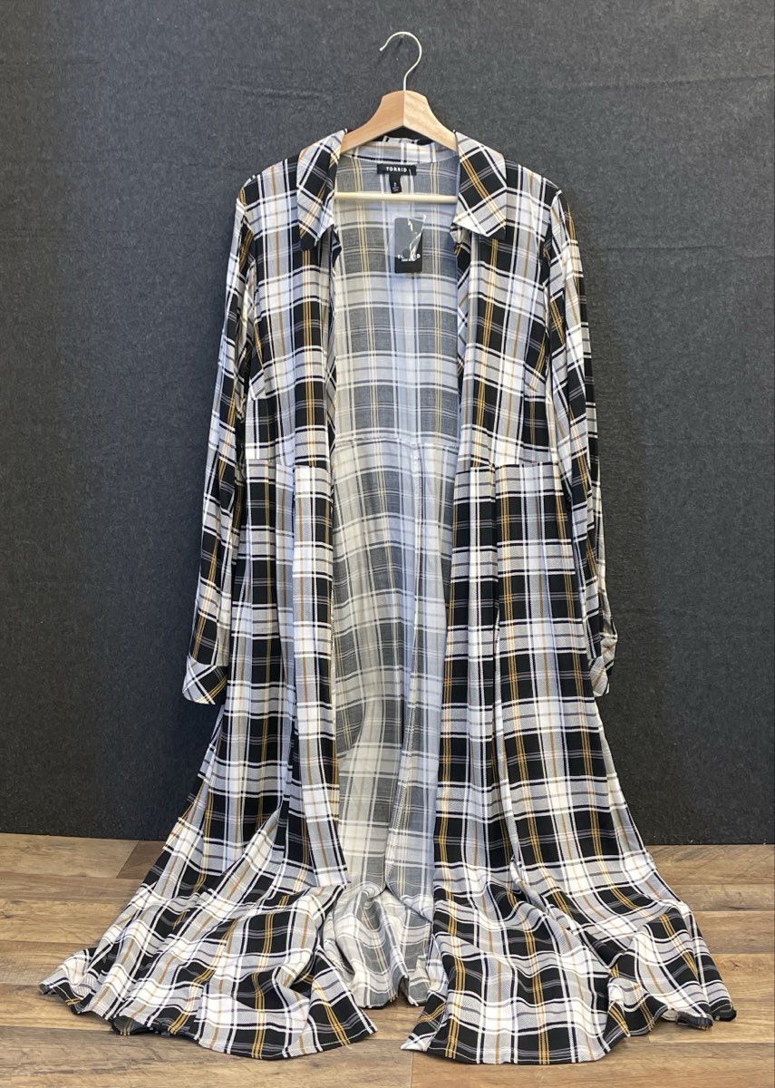 Torrid Women's Black White Yellow Plaid Challis Kimono Duster Sz 2X NWT