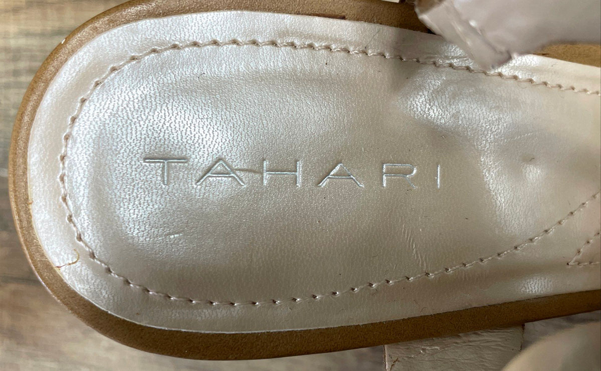 Tahari Treble Women's Tan Leather Gem Embellished Slingback Heels Size 9M