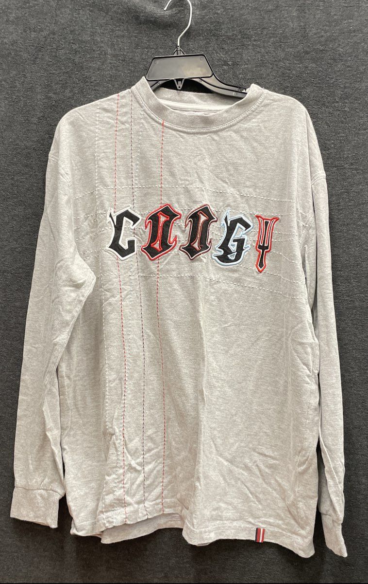 Vintage 90s Coogi Gothic Logo Long Sleeve Graphic T-Shirt Grey Sz L