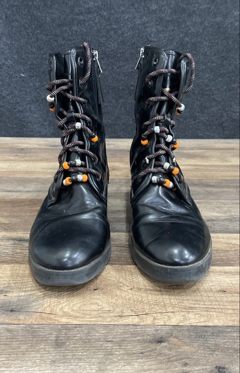Sam & Libby Black Beaded Lace Combat Boots Side Zip Women's Size 11