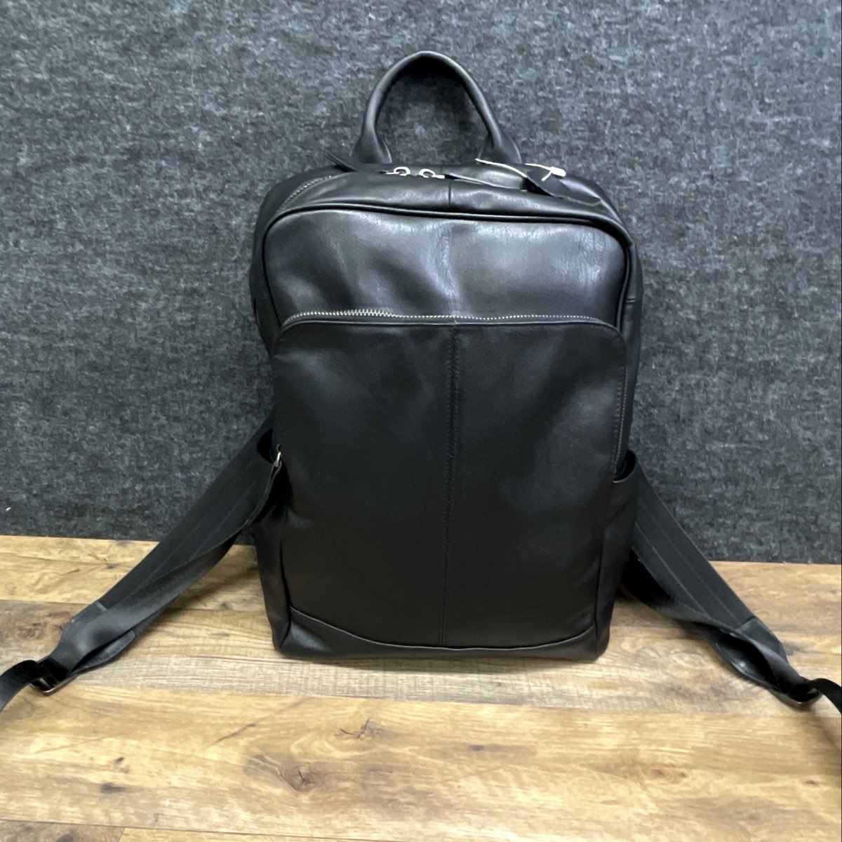 Black Leather Multi-Compartment Commuter Backpack Silver Hardware