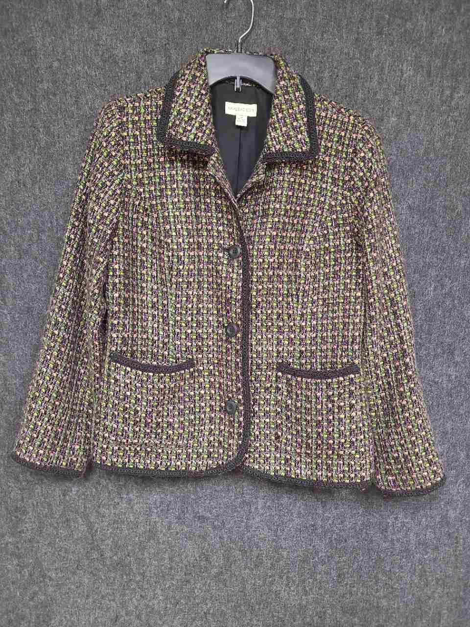 Appleseed's Women's Multicolor Boucle Tweed Button Front Blazer Jacket Sz 10