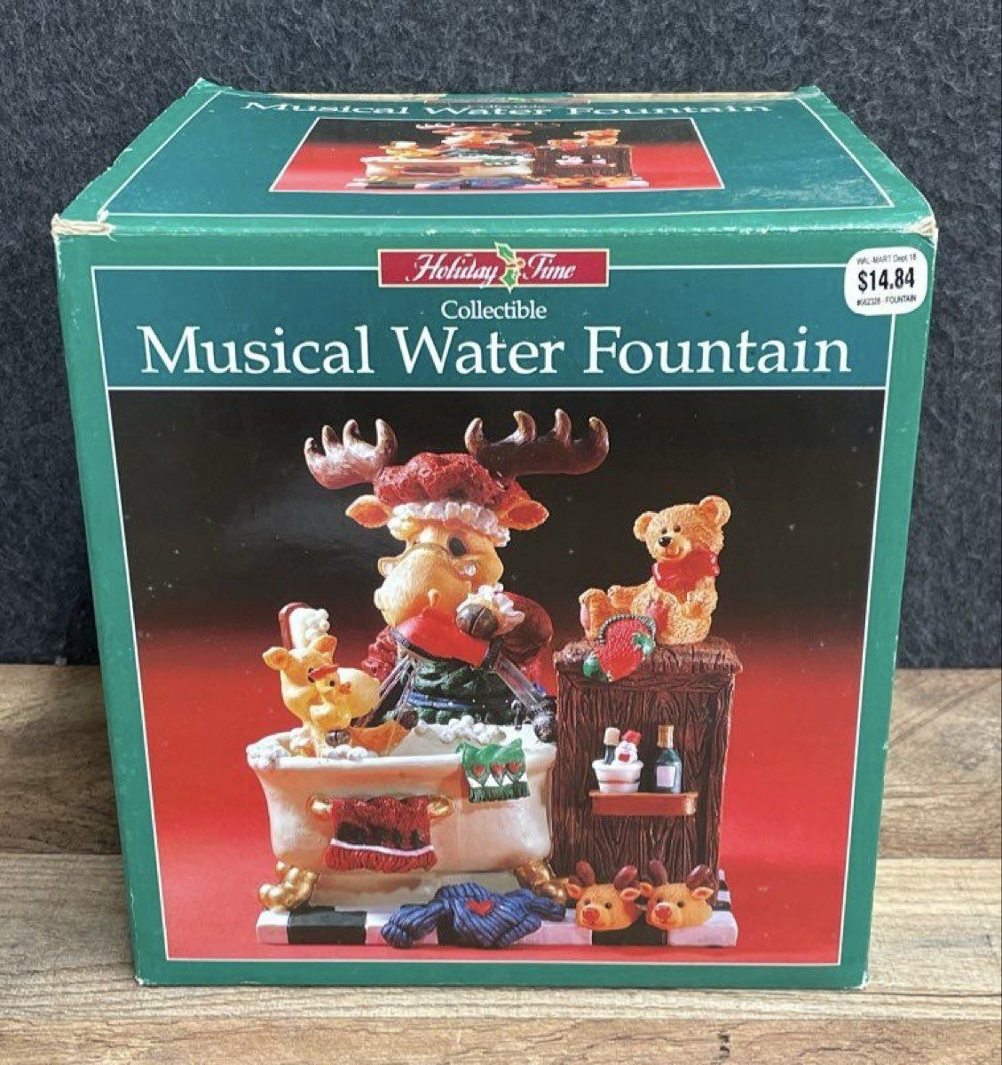 Holiday Time Musical Water Fountain Moose in Bathtub Figurine With Box Christmas