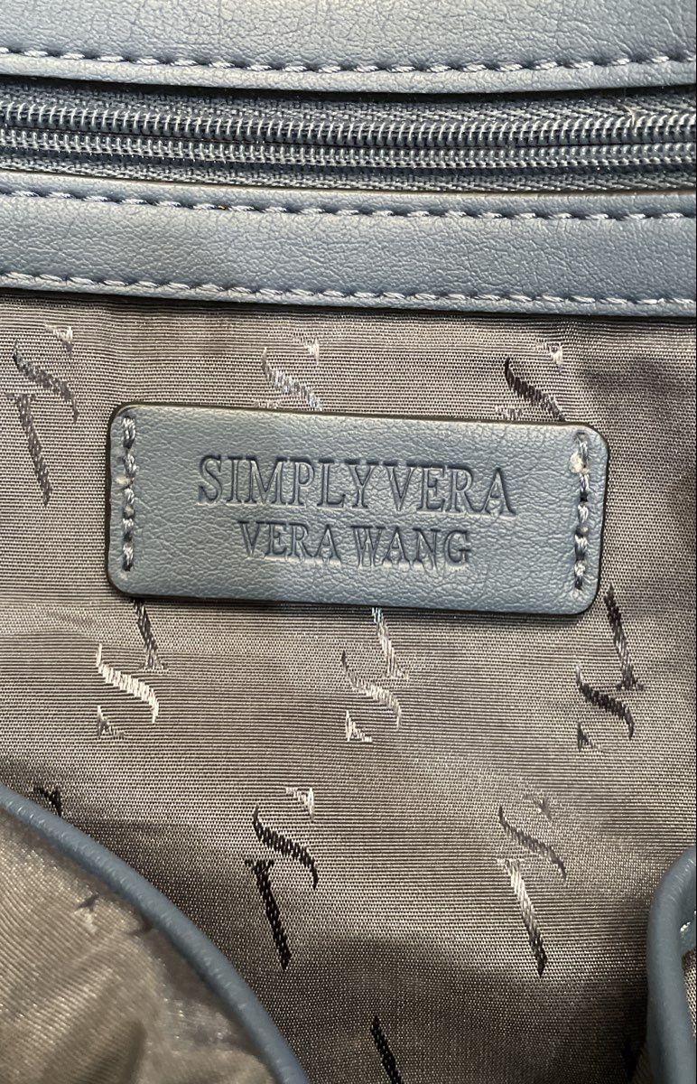 Simply Vera Vera Wang Blue Leather Backpack Large Rucksack Gunmetal Hardware