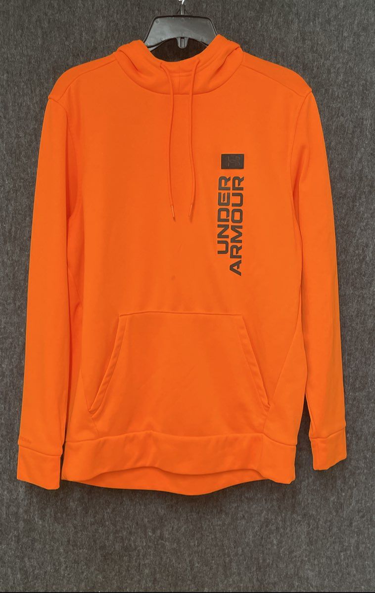 Under Armour Men's Orange Armour Fleece Vertical Wordmark Hoodie Sz M