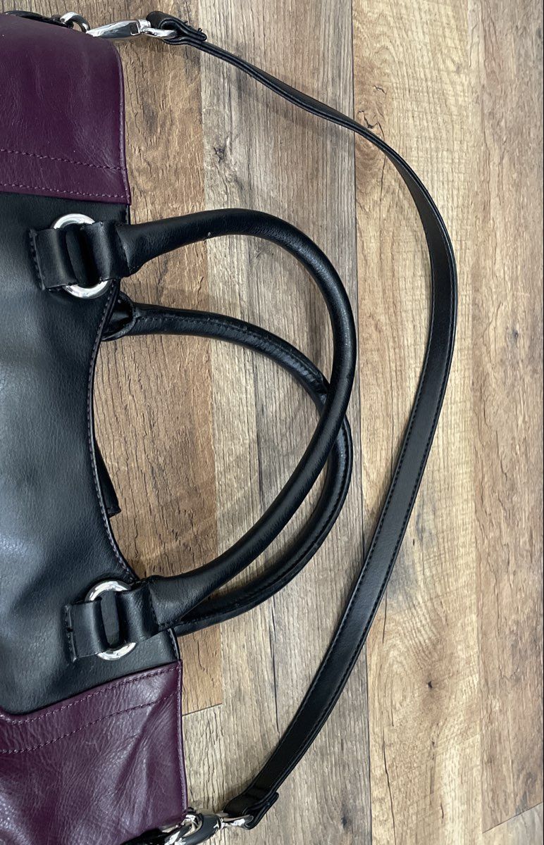 Tignanello Purple Black Leather Tote Bag Shoulder Purse Satchel Large
