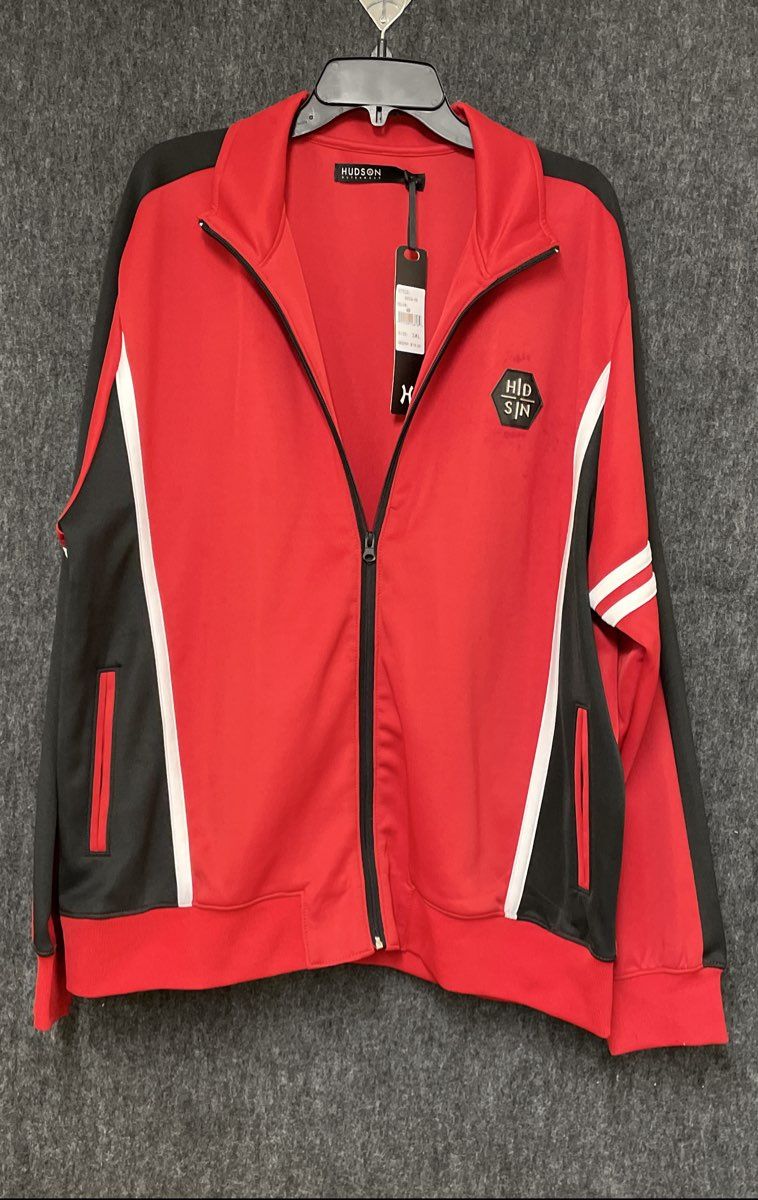 Hudson Men's Red Track Jacket Colorblock Striped Full Zip NWT Sz 3XL