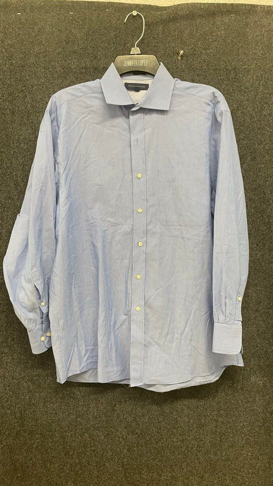 Tommy Hilfiger Men's Blue White Stripe Button Up Dress Shirt Sz 15.5 32-33