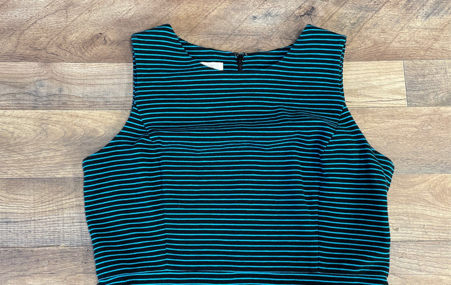 Talbots Women's Turquoise Black Striped Textured Sleeveless Sheath Dress Sz 12P