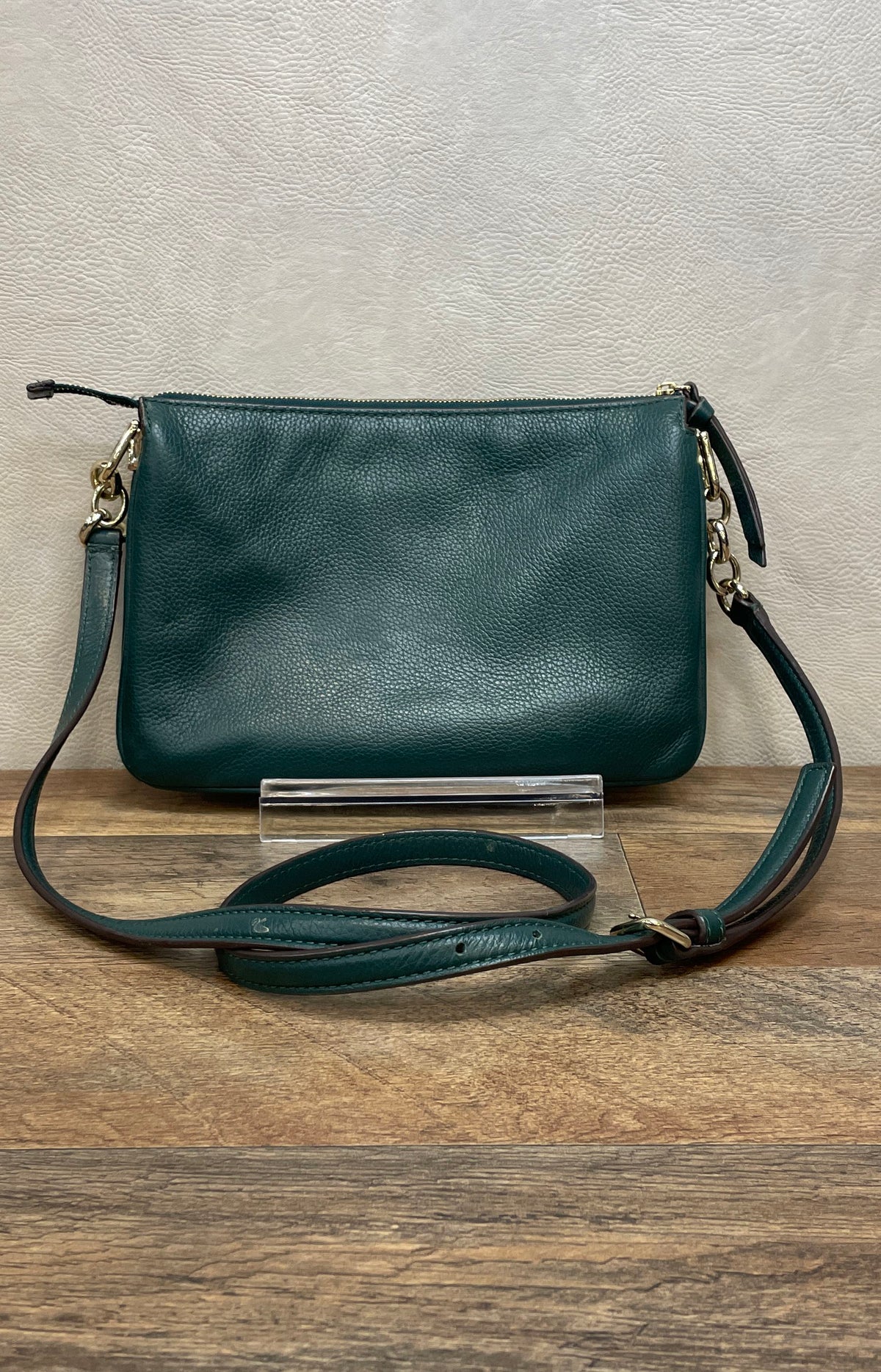 Kate Spade Dark Green Pebbled Leather Triple Gusset Crossbody Gold Hardware