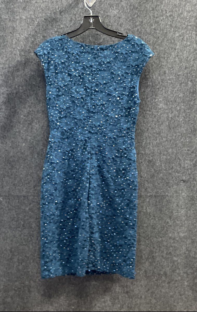 Connected Apparel Women's Blue Cowl Neck Sequined Lace Petite Dress Sz 10P NWT