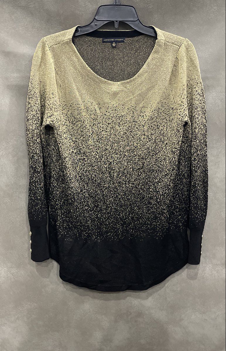 Adrienne Vittadini Women's Black Gold Metallic Ombre Sparkly Sweater Sz M