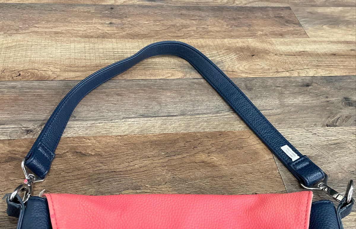Thirty-One Navy Blue Pink Leather Embroidered Dandelion Crossbody Shoulder Bag