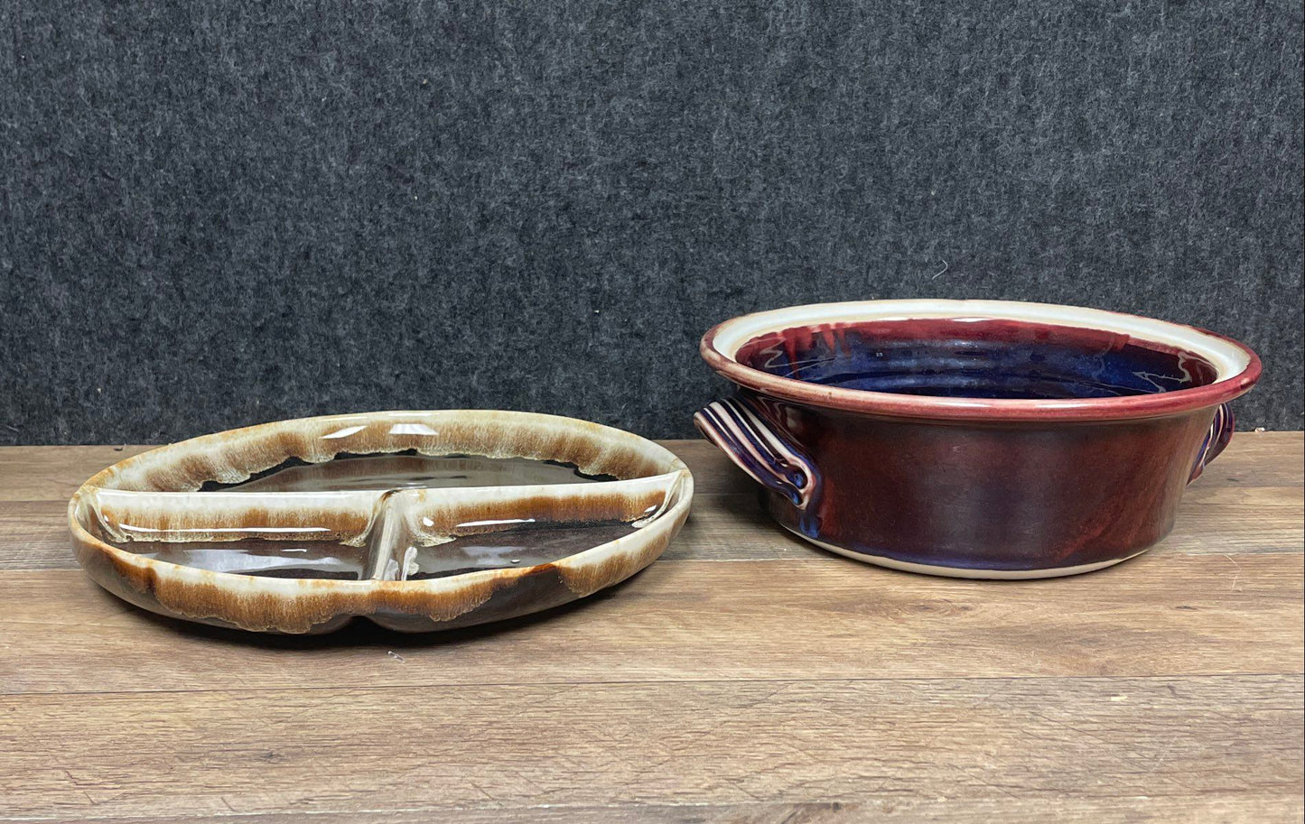 Pfaltzgraff Pottery Divided Dish & Signed Studio Pottery Casserole Bowl Lot