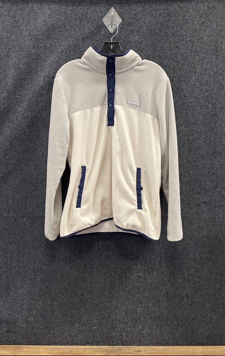 Columbia Women's Benton Springs Snap Front Fleece Pullover Gray Cream Navy Sz L