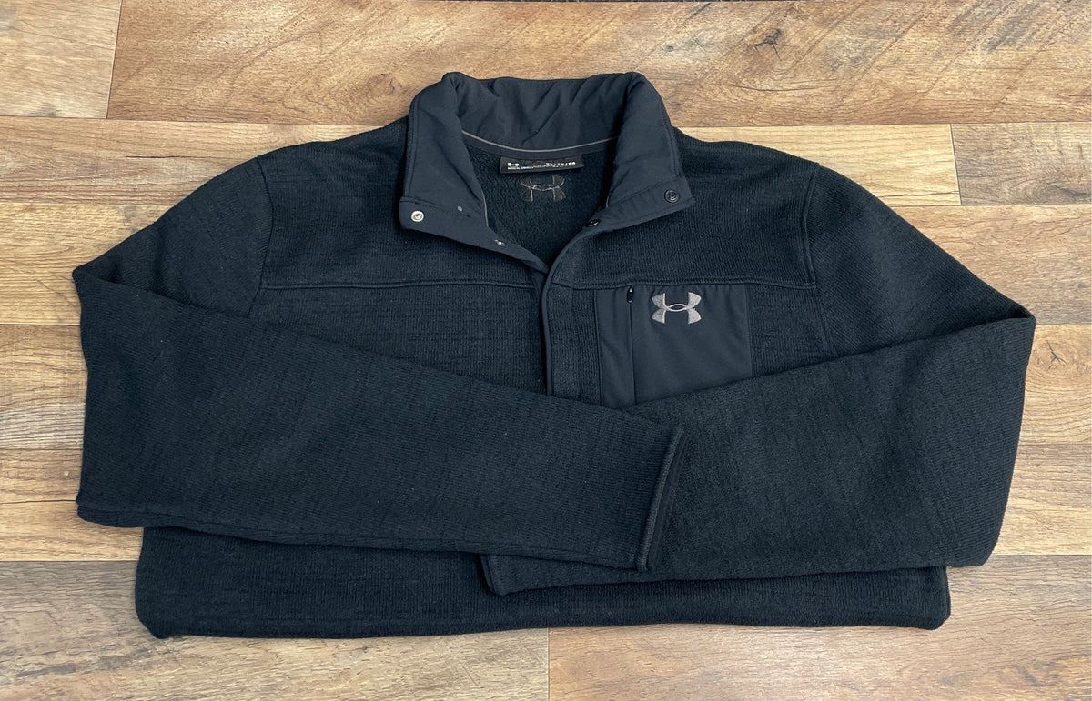 Under Armour Men's Black ColdGear Loose Snap Fleece Pullover Sweater Sz XL
