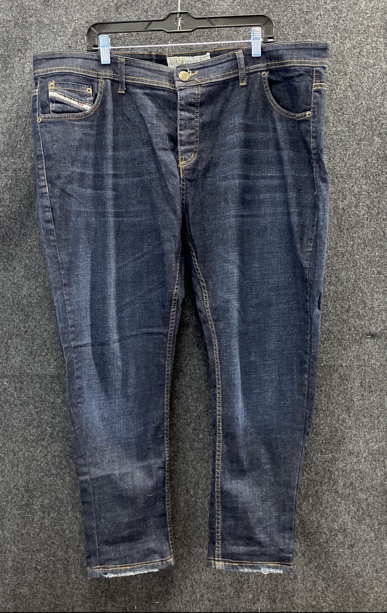 Diesel Men's Dark Blue Stretch Distressed Hem Straight Leg Jeans W44