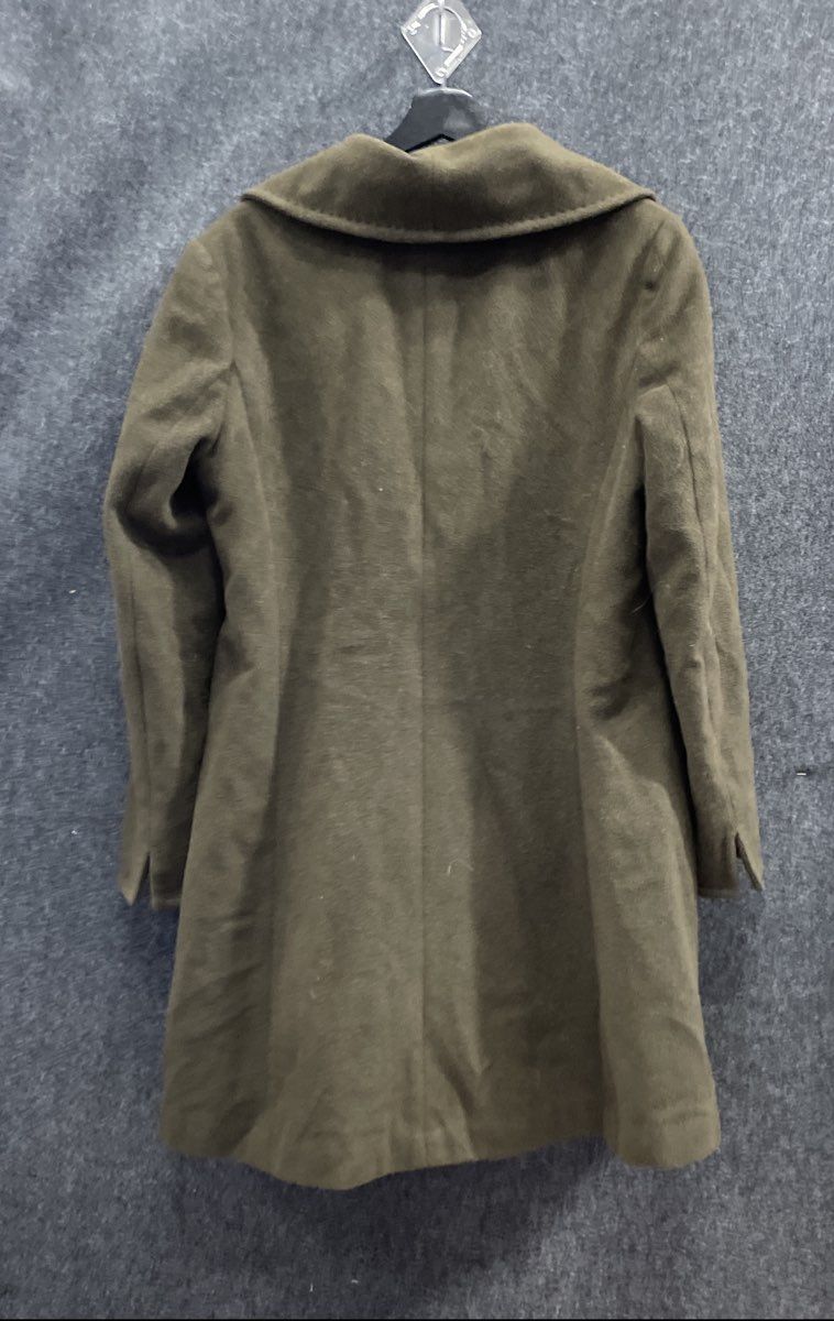 Ellen Tracy Women's Green Wool Blend Shawl Collar Coat Leopard Lining Sz 12