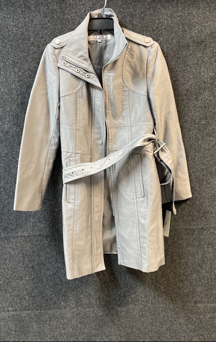 Kenneth Cole New York Women's Cotton Sateen Trench Coat Jacket Chrome NWT Sz XS