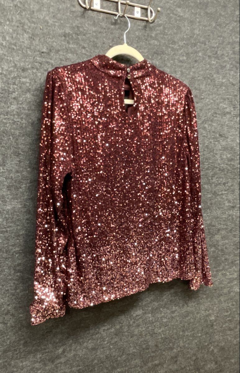 Cable & Gauge Women's Burgundy Mock Neck Sequin Keyhole Long Sleeve Top Sz XL