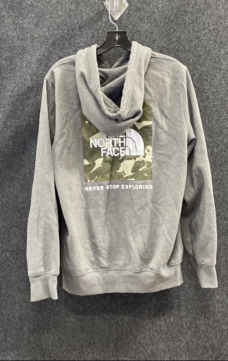 The North Face Men's Gray Pullover Hoodie Graphic Camo Back Logo Sz M