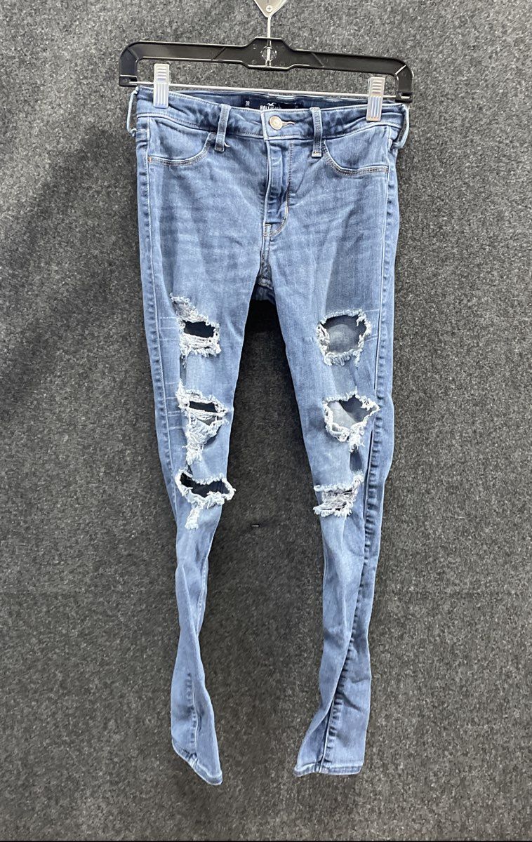 Hollister Women's Mid-Rise Jean Legging Blue Destructed Distressed 3R 26x28