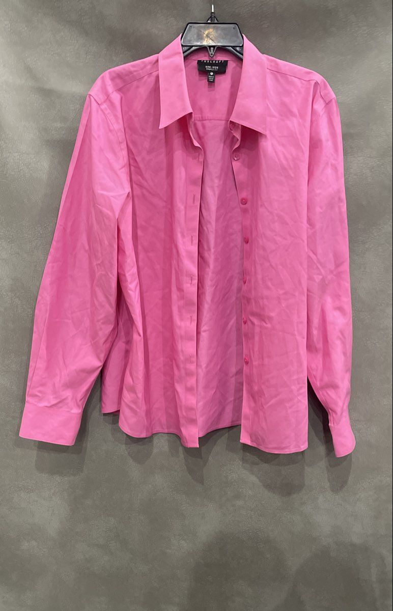 Foxcroft Women's Pink Non-Iron Shaped Fit Long Sleeve Button Up Shirt Sz 18
