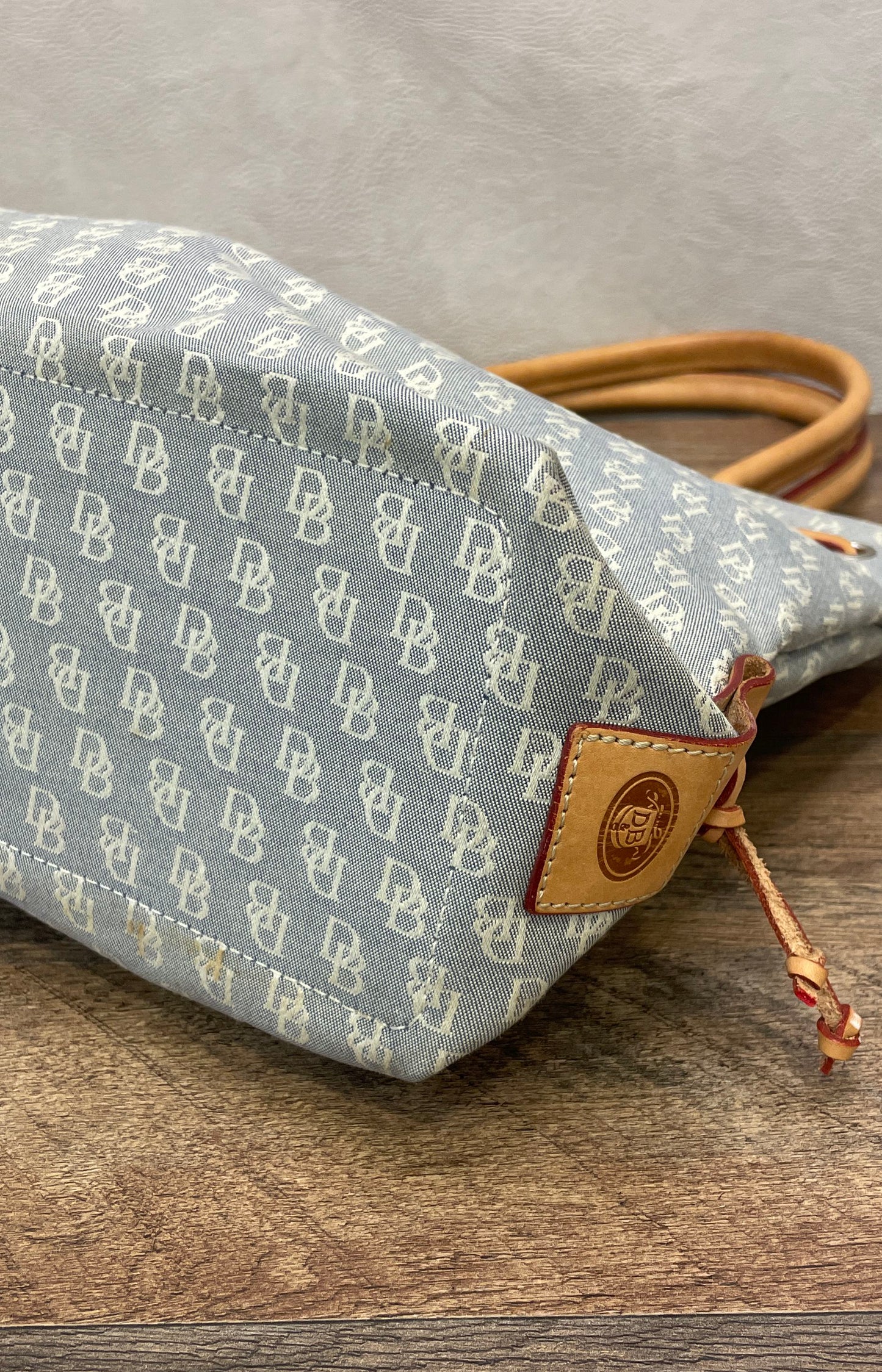 Vintage 90s Dooney & Bourke Blue Monogram Canvas Tote Bag Made in USA