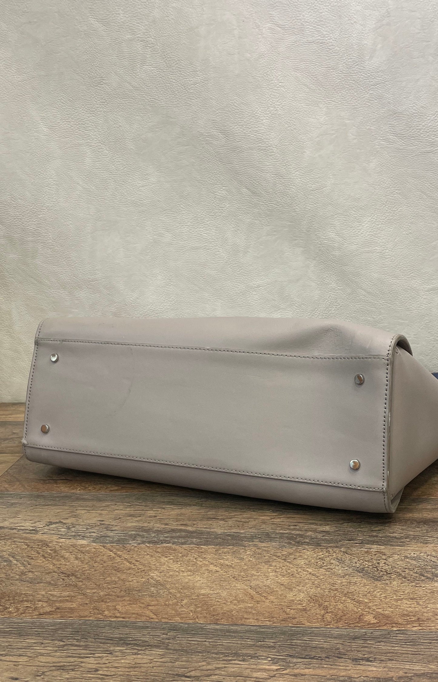 Kate Spade Gray Leather Scalloped Large Tote Bag Navy Interior Silver Hardware