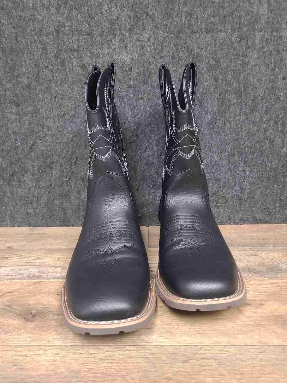 Black Square Toe Western Cowboy Boots Contrast Stitching Men's Size 11