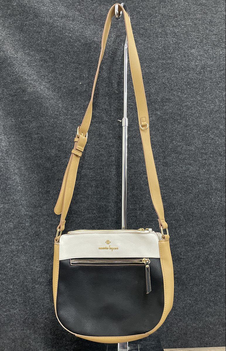Nanette Lepore Black White Tan Leather Colorblock Crossbody Bag Gold Hardware