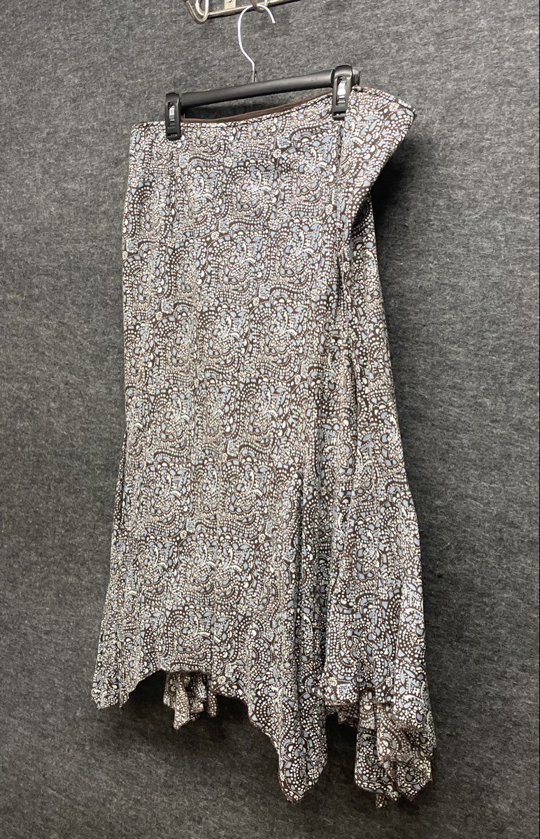 a.n.a Women's Brown Blue Paisley Handkerchief Hem Cotton Skirt Sz 14W