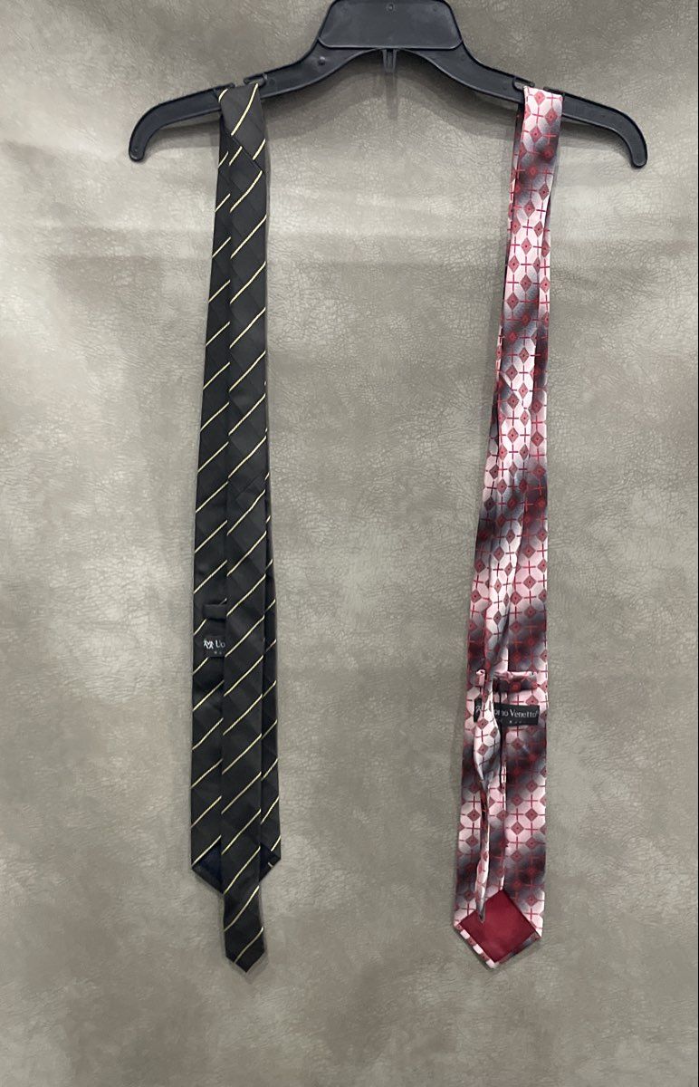 Uomo Venetto Men's Ties Lot of 2 Geometric Red Pink Black Gold Stripe Handmade