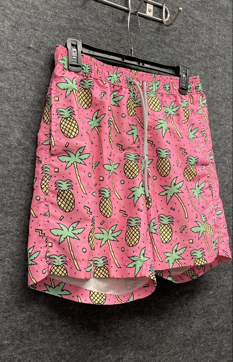 Maamgic Men's Pink Pineapple Palm Tree 90s Retro Aesthetic Swim Trunks Sz M