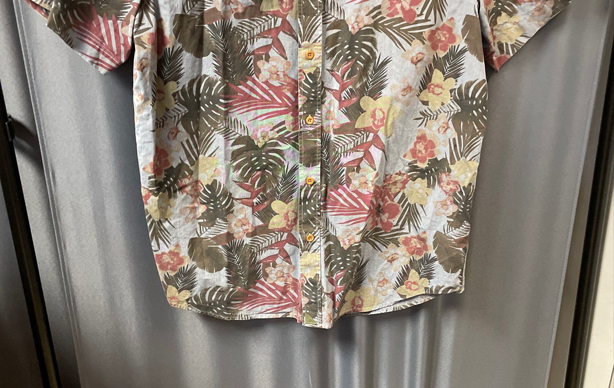 UNTUCKit Men's Gray Tropical Floral Slim Fit Short Sleeve Button Down Shirt L