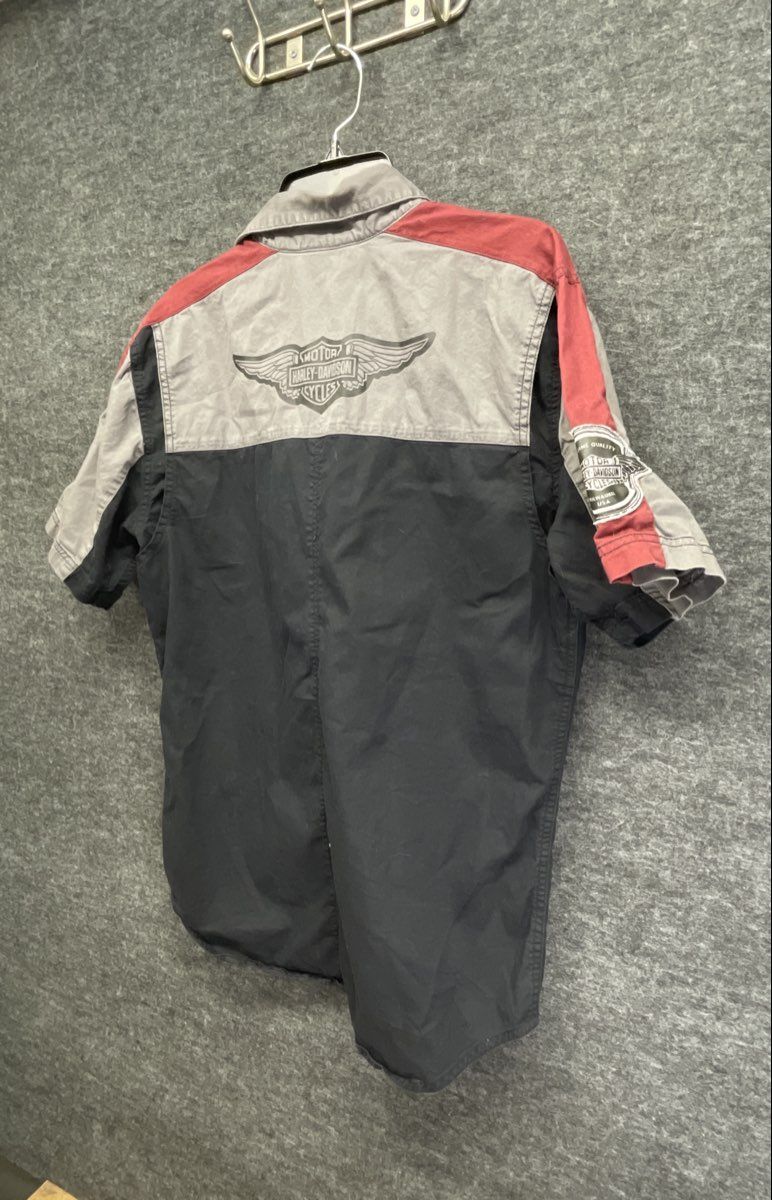 Harley-Davidson MotorClothes Colorblock Mechanic Button Up Shirt Black Red Sz M