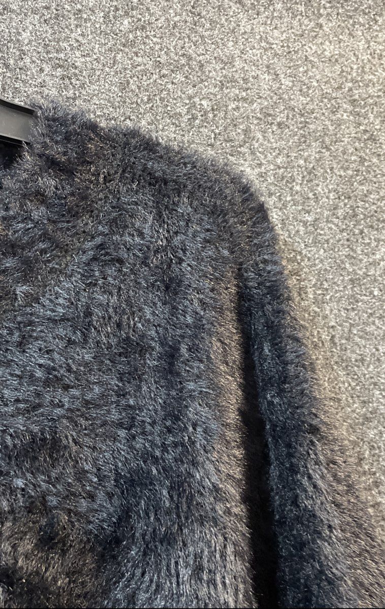 American Eagle Women's Black Fuzzy Shaggy Knit Crewneck Sweater Size L