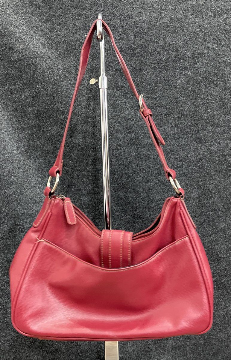 Croft & Barrow Red Leather Shoulder Bag Handbag Silver Hardware