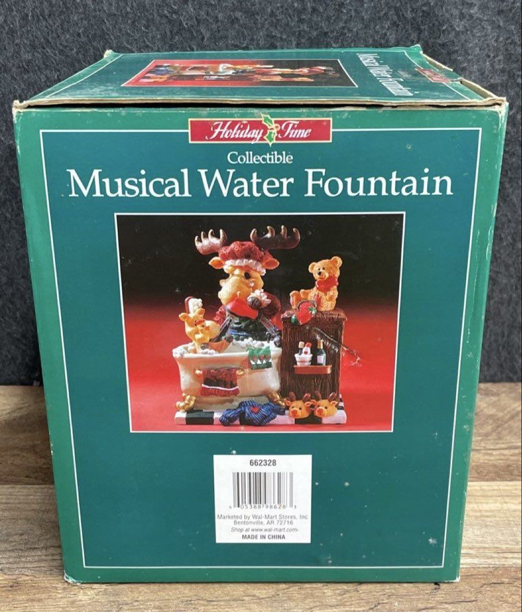 Holiday Time Musical Water Fountain Moose in Bathtub Figurine With Box Christmas