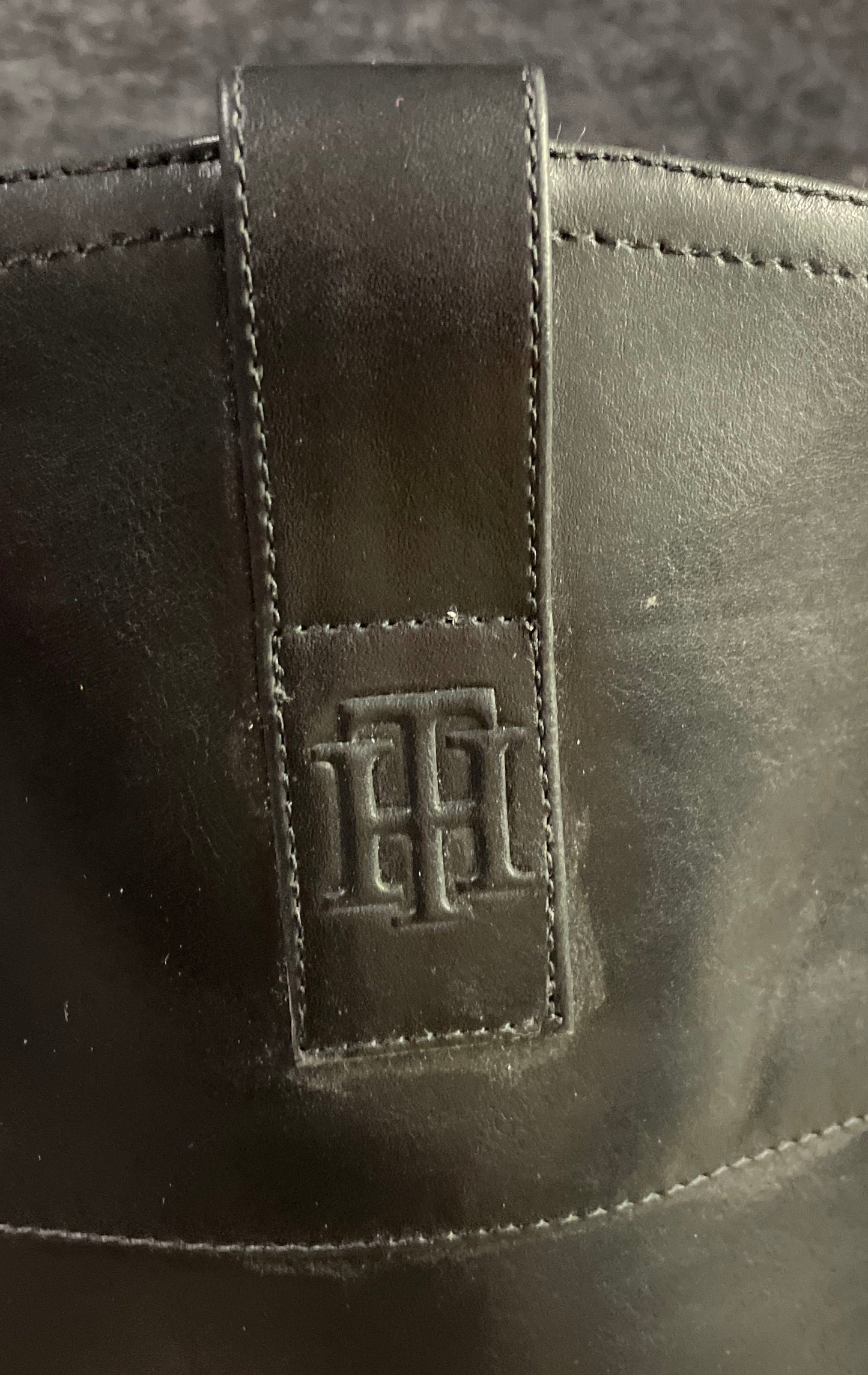 Tommy Hilfiger Women's Black Knee High Riding Boots Gold Logo Size 7M