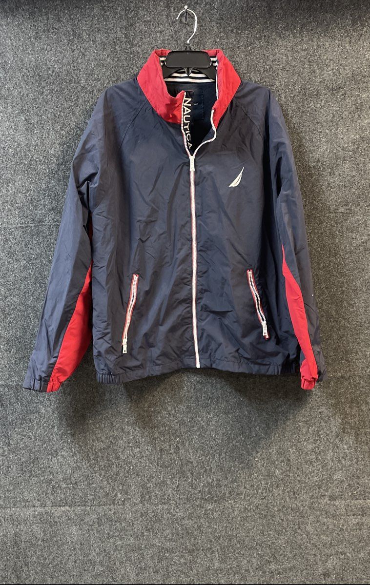 Nautica Men's Navy Blue Full Zip Windbreaker Jacket 83 Graphic Sz L